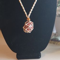 Handmade macrame red jasper crystal pendant necklace 