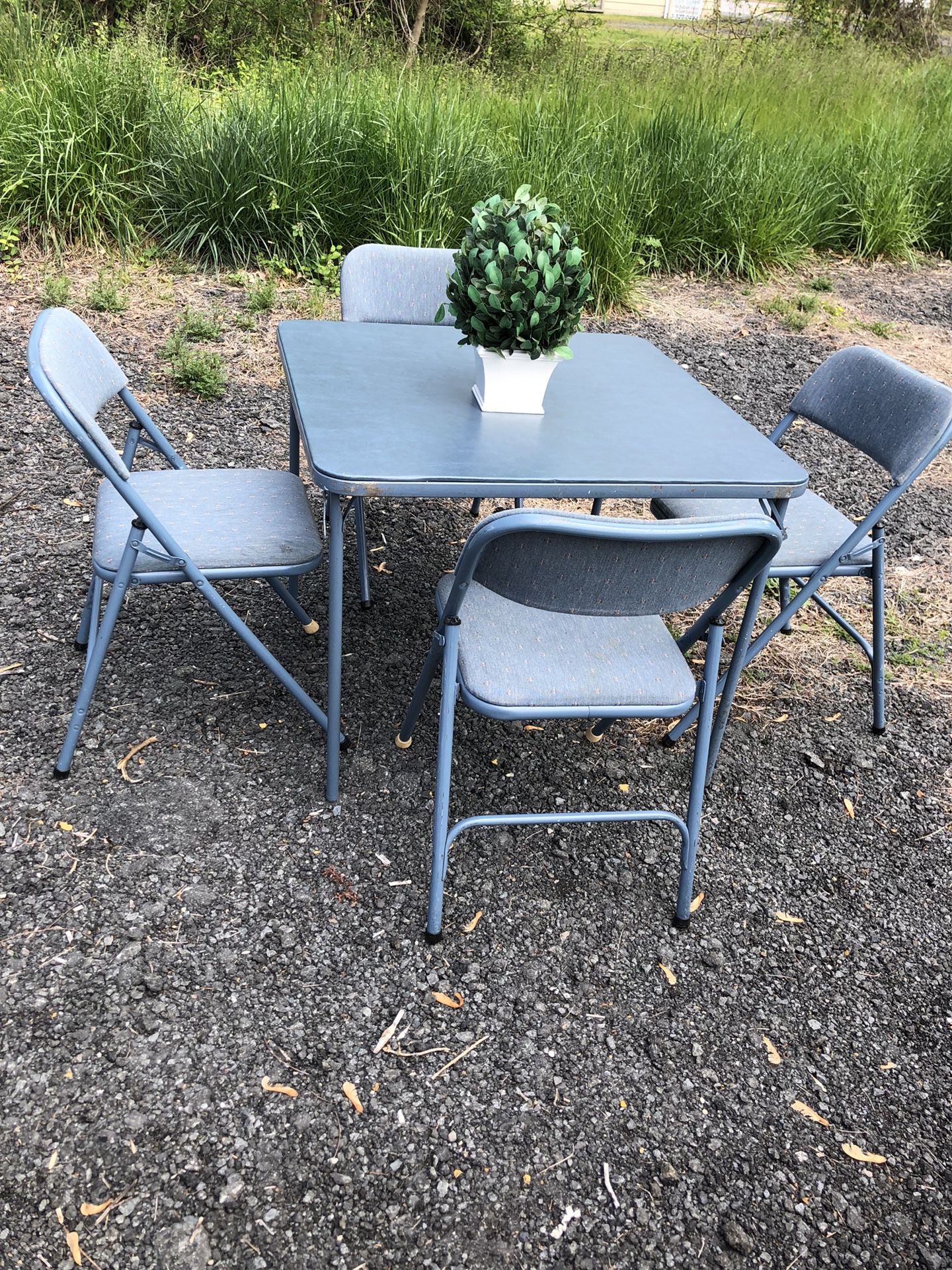 Metal chairs and table