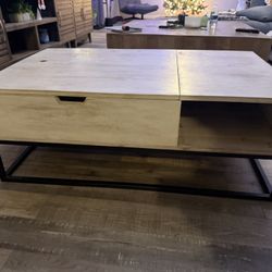 Mid-century Wooden Coffee Table With Metal Frame 