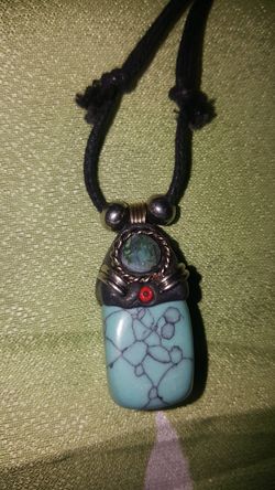 Turquoise from Peru genuine Stone adjustable unisex necklace