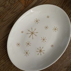 Vintage MCM Royal China Star Glow atomic Starburst Gold Design 13 Inch Oval Platter 