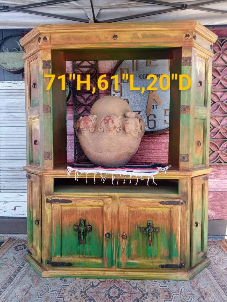 Rustic Mexican Style Wood Tv Cabinet Shelf