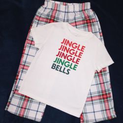 Jingle Bells T-shirt Pajamas Set w/ Plaid Fleece Pants Toddler Boys/Girls Size 5 (HABLO ESPAÑOL) 