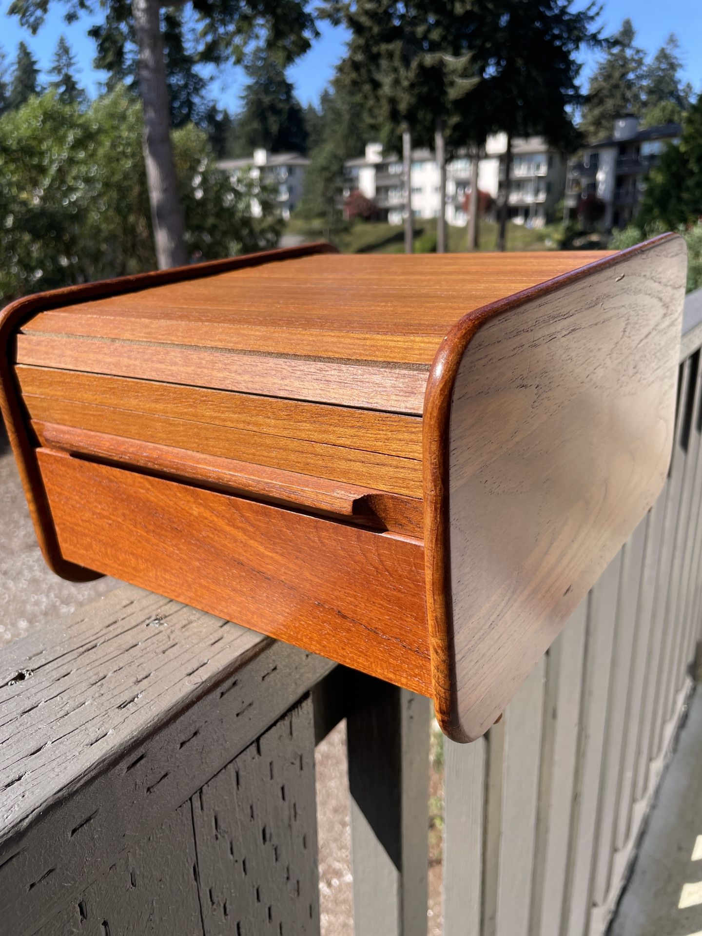 Vintage Teak Tambour 6 Divider Desktop Storage