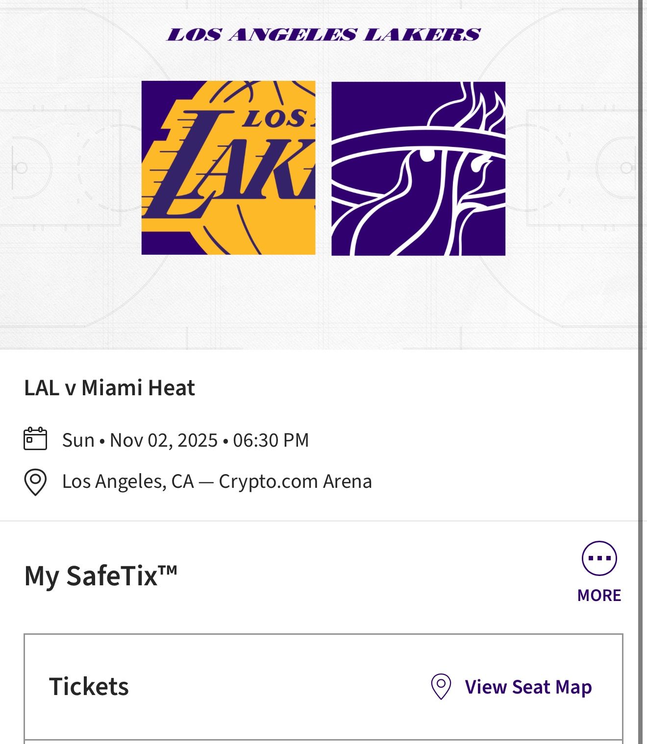 Lakers V Heat tickets Nov 2nd