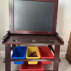 Art Table with Storage, Reversible Chalk Board And Dry Erase Board 