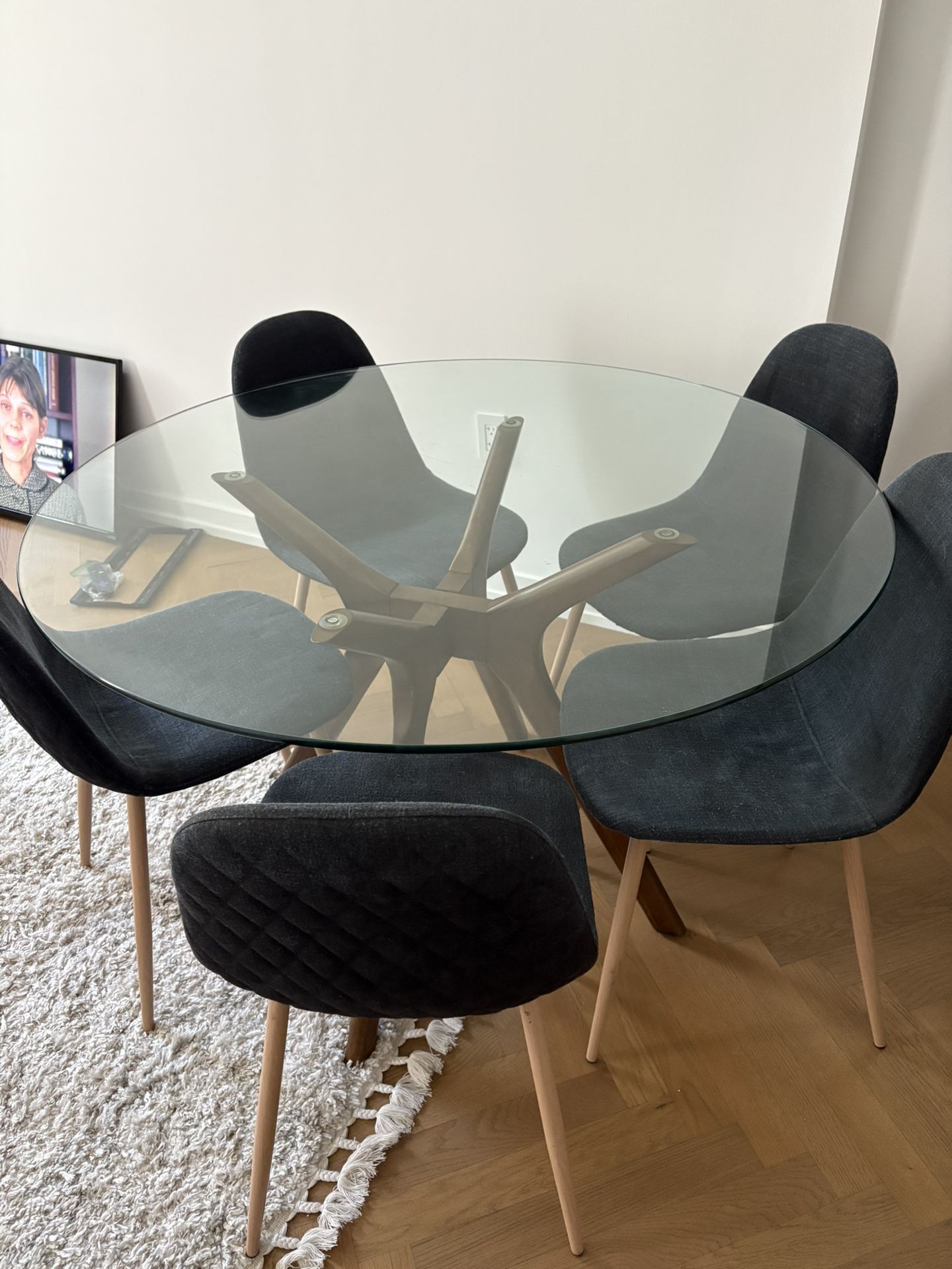 4 Ft Round Glass Table And 5 Free Chairs