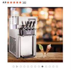 VEVOR Commercial Ice Cream Maker Machine, 2+1 Flavor Countertop Soft Serve Machine