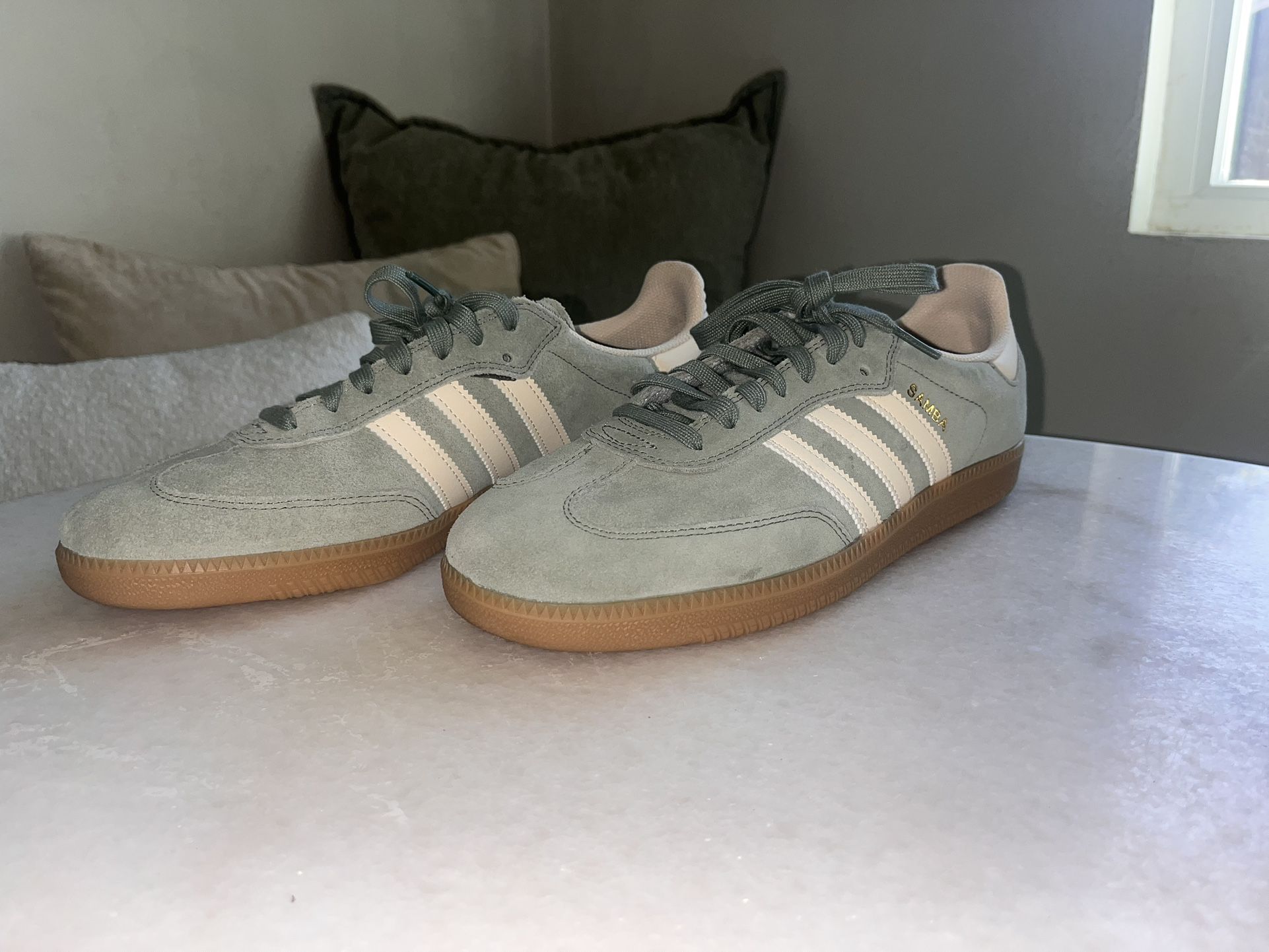 Men's Adidas Samba ADV Shoes - Silver Green / Wonder White / Gold Metallic