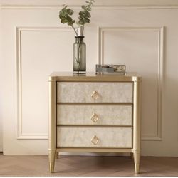 Fukayi Luxury Nightstand with 3 Storage Drawers Mother of Pearl Inlay Bedside Night Stand
