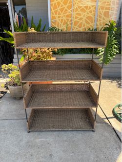Wicker metal shelf unit