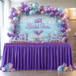 Partisky Purple Polyester Table Skirt For Rectangle Tables 6ft, Wrinkle Resistant Pleated Ruffle Table Cloth For Banquet Wedding Trade Baby Shower Dis