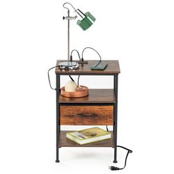 🖤Black Friday🖤 Homy Casa ANBY Nightstand with USB Port and Open Shelf Storage Vintage Brown