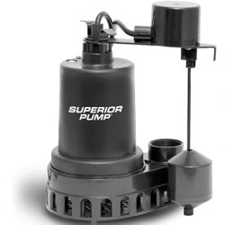 Superior Pump 92572 1/2 HP Thermoplastic Submersible Sump Pump with Vertical Float Switch