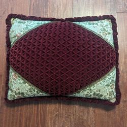 Antique Burgundy Handcrafted Brocade Tufted Velvet Silk Tapestry Pillow 25"L