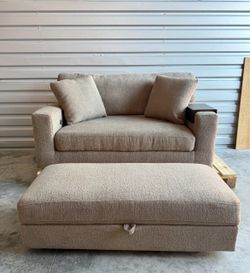 Thomasville Gilroy Fabric Oversized Storage Chair and Storage Ottoman