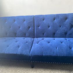 Convertible sofa bed, velvet sofa for living room, blue