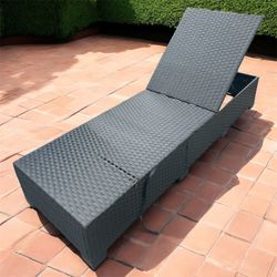 Black Rattan Woven Adjustable Lounge Chair Chaise for Outdoor Use