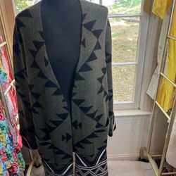 FRYE Open Thick Green And Black Cardigan  Sweater Size X Large 