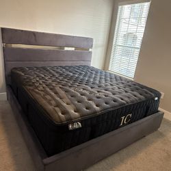 King Platform Bed Frame With Mattress IC Copper Pillow Top 