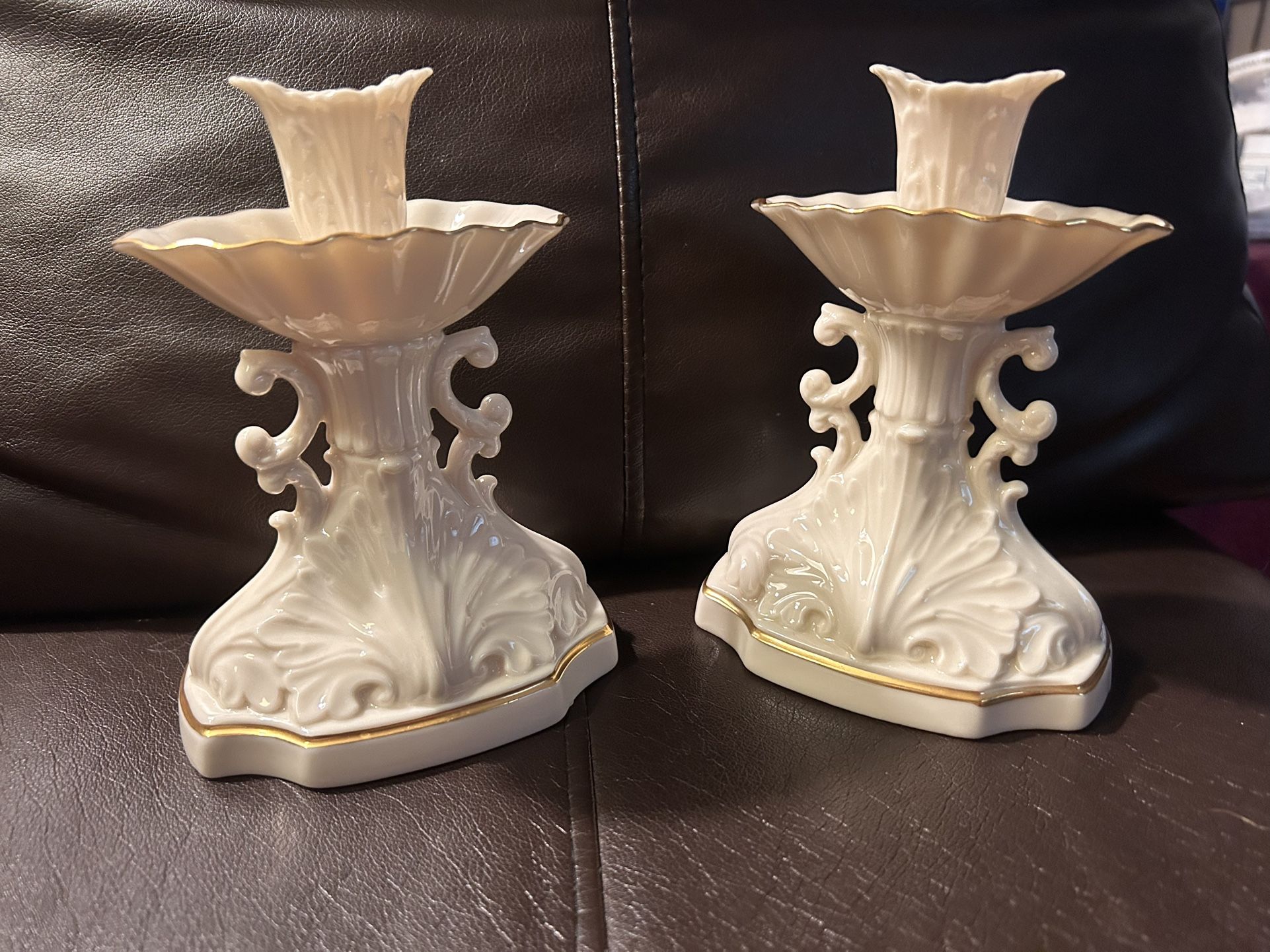 Lenox Made In USA Ivory Candlesticks Aquarius 