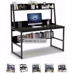 (New) Tribesigns Computer Desk with Hutch and Bookshelf, 47 Inches Home Office Desk with Space Saving Design for Small Spaces, Black