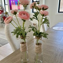 Handmade Burlap Pink Flowers in Vases