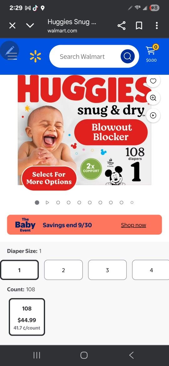 Huggies Snug & Dry Baby Diapers, Size 1 (8-14 lbs)108 Ct