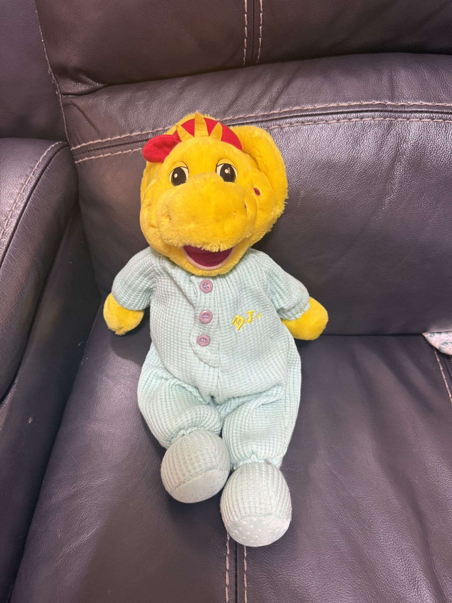Vintage BJ Bedtime Barney Plush Yellow Dinosaur Thermal Pajamas Bean Bag Toy
