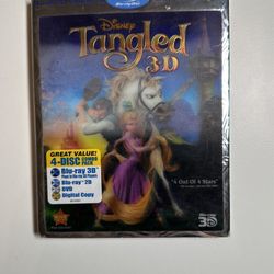 Tangled 3-D in Blu-ray 3D, Blu-Ray 2D, DVD, and Digital Copy