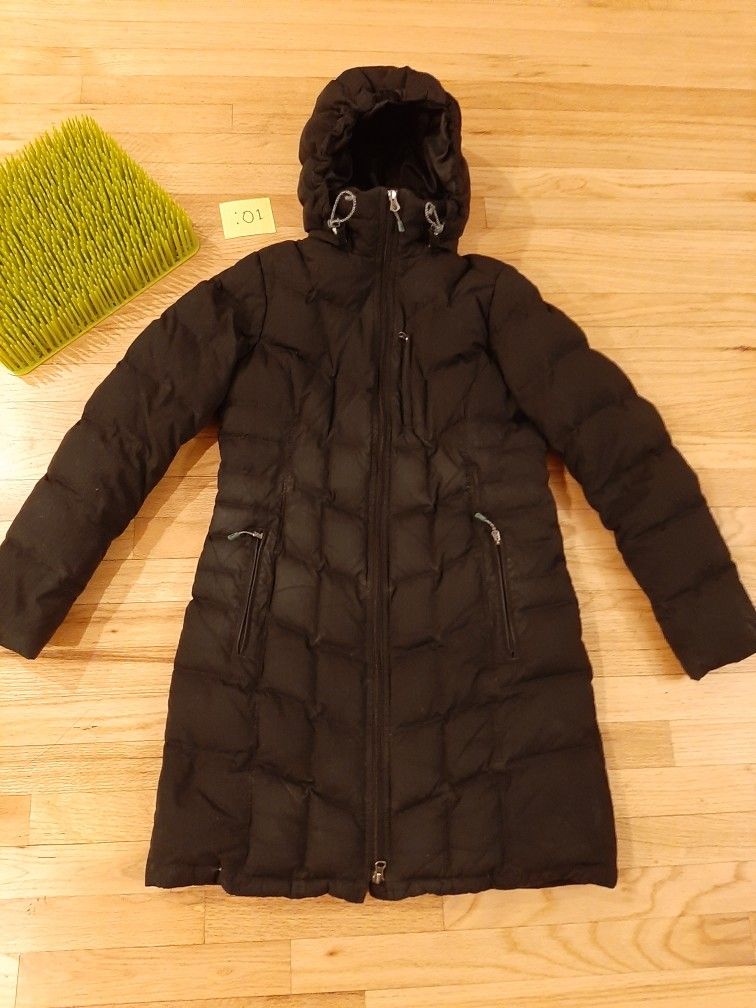 Lands End Black Full Length Trench Coat Puffer Jacket Sz S / T
