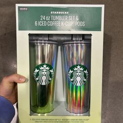 NWT Starbucks 24oz Tumbler Set & 6 Iced coffee K-Cup Pods