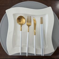 Gold and White Flatware Set