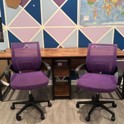 Side-by-Side Desk And 2 Chairs