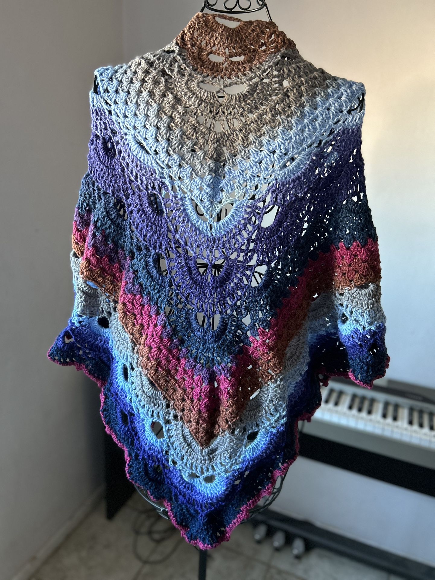 Beautiful multicolor Crochet Lacey Triangular Shawl