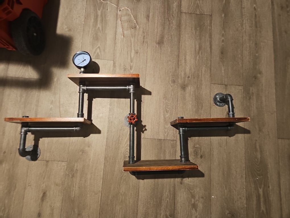 Industrial Rustic Modern Wood Ladder Pipe Wall Shelf