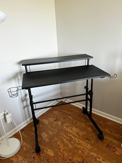 Rolling Writing Standing Desk Height Adjustable Moveable Shelf, Black ...