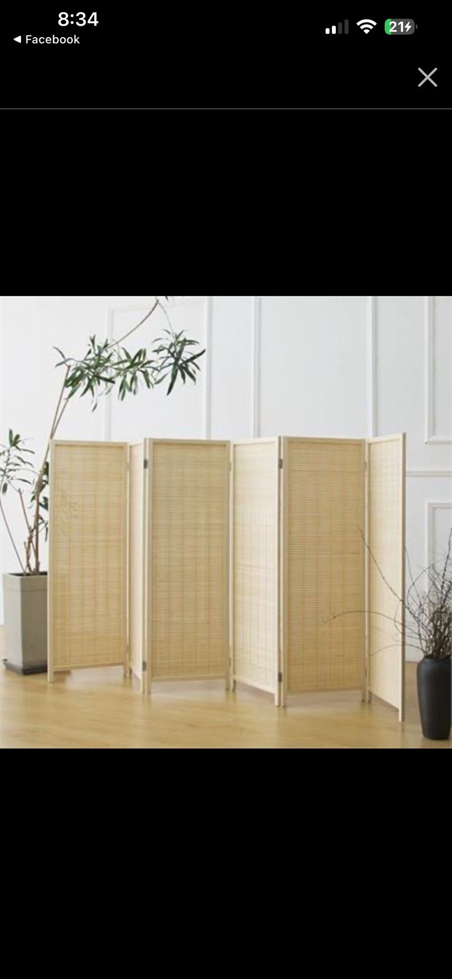 6 Panel Room Divider Short Folding Screen Divider,Double Sided Bamboo Panel Divider for Room Separation,Beige,47.2" H x 92.1" W