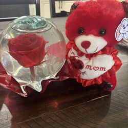 Mothers Gift Teddy Bear And Glass Forever Rose In Water 
