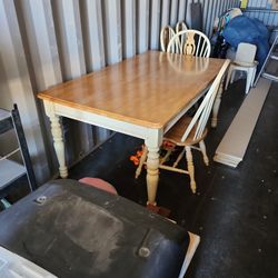 Solid Oak Dining Table With Four Chairs