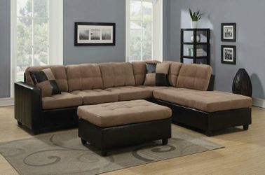 sectional sofa couch 109x83 reversible chaise 2 pillows included tan saddle microfiber