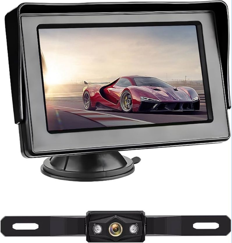 Backup Camera System for Car Truck, 4.3" HD Monitor + Reverse Rear Camera with Night Vision 110° Wide Angle, IP69 Waterproof License Plate Camera