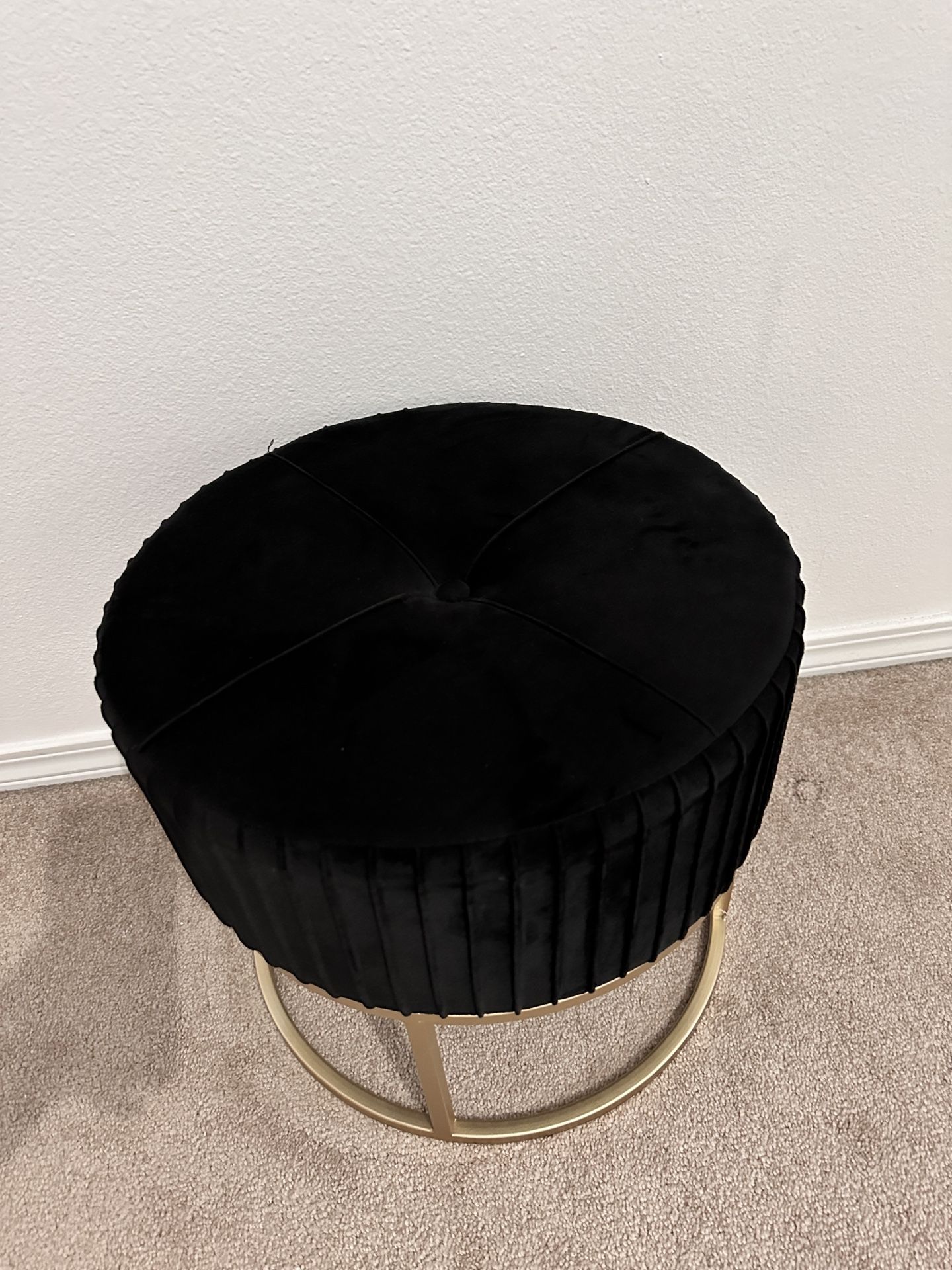 Round Velvet Ottoman Stool Raised Gold Base
