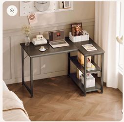 New - 48” L-Shaped Corner Desk with Storage Shelves – Black