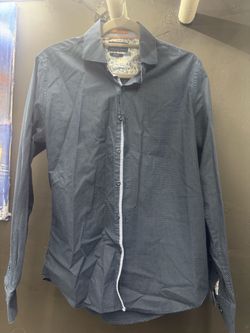 Men's Navy Dot Print Button-Up Dress Shirt