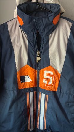 Vintage early 90s San Diego Padres MLB Zip-Up reversible wearable puffer jacket.