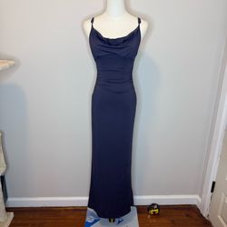 Cider Navy Cowl-Neck Maxi Dress