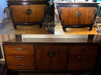 Vintage 1960/70s Lane Walnut Wood Dresser and Nightstand Set