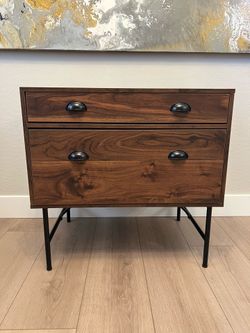 31” Wide Walnut Wood Grain Modern Lateral File Cabinet with Laptop Tray
