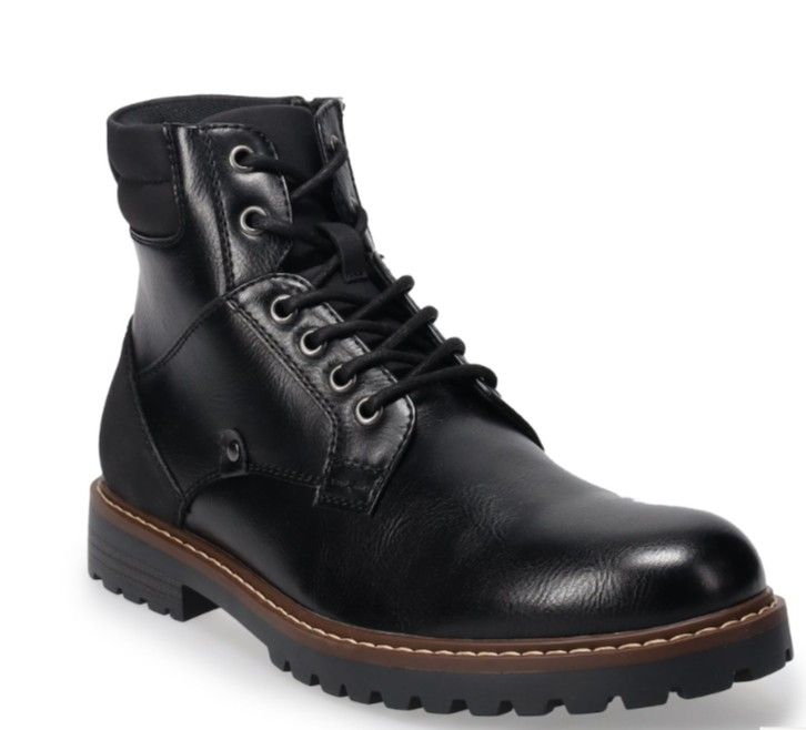 Sonoma Goods For Life Garner Boots Black Faux Leather Lug Sole Men's 11 NEW